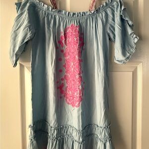 Hannah Banana Light Blue Dress with Pink Accents